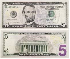 Банкнота США 5 долларов 2021 стоимостью 1416 руб.